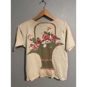 VTG New Look Cardigan Womens Medium Button Up Embroidered Floral Cottagecore 90s